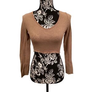 Shein Ribbed V Neck Crop Top Casual Everyday Blouse